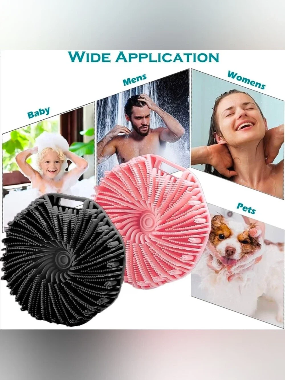 2-Pack Silicone Body Scrubbers Pink + Black